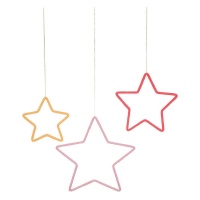 Set of 3 Hanging  Wool Wrapped Wire Stars By Meri Meri